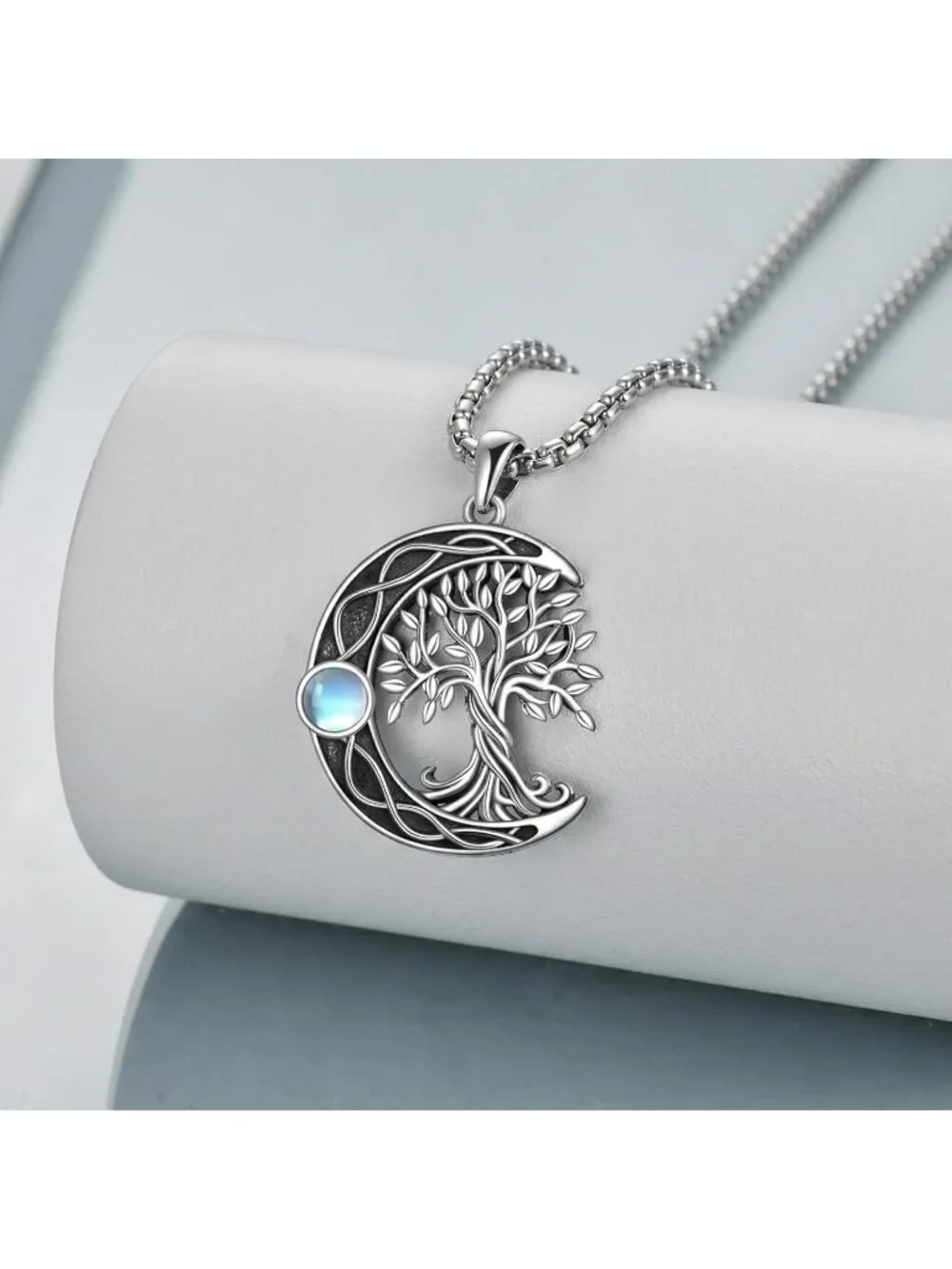 Women's Blue sterling Silver Abalone Knot Pendant Tree Of Life Necklace